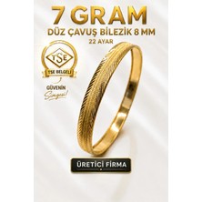 Aks Gold 22 Ayar TSE Belgeli (7 GRAM) Düz Şarnel Çavuş Ajda Bilezik 8 mm Gold Altın Bilezik Düğün Nişan