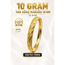 Aks Gold 22 Ayar TSE Belgeli (10 GRAM) Yan Ağaç Kabuğu Ajda Bilezik 10 mm Gold Altın Bilezik Düğün Nişan