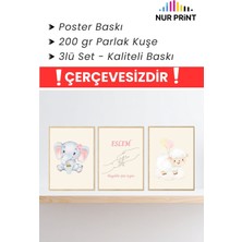Nur Print Isme Özel Çerçevesiz Poster Seti 3'lü, Bebek ve Çocuk Odası Dekoru, Yüksek Kaliteli Poster, Çerçeve Yok
