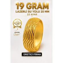 Aks Gold 22 Ayar TSE Belgeli (19 GRAM) Lazerli Su Yolu Mega Altın Bilezik 20 mm Ajda Gold Düğün Nişan