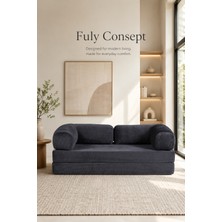 Fuly Consept Katlanır Sünger Koltuk Fitilli Kadife Antrasit Yatak Olabilen Modern Yer Minderi Koltuk 80 x 160