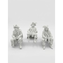 Demirhan3D 🏴‍☠️ Captain Jack Sparrow + Davy Jones + Captain Barbossa 3’lü Figür Seti | 10 cm Pla Oturan Karakterler | Karayip Korsanları Dekor ⚓