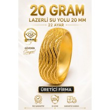 Aks Gold 22 Ayar TSE Belgeli (20 GRAM) Lazerli Su Yolu Mega Altın Bilezik 20 mm Ajda Gold Düğün Nişan