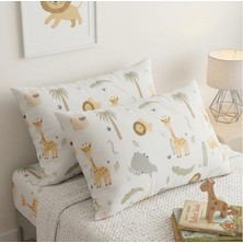 Voddi 2'li Safari Desenli Çocuk Bebek Yastık Kılıfı Seti - 50X70 cm Fermuarlı Pamuklu Kumaş