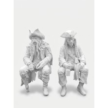 Demirhan3D 🐙🏴‍☠️ Davy Jones & Captain Jack Sparrow 2’li Figür Seti | 10 cm Pla Oturan Karakterler | Karayip Korsanları Dekor ⚓
