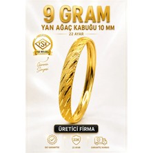 Aks Gold 22 Ayar TSE Belgeli (9 GRAM) Yan Ağaç Kabuğu Ajda Bilezik 10 mm Gold Altın Bilezik Düğün Nişan