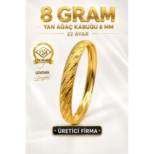 Aks Gold 22 Ayar TSE Belgeli (8 GRAM) Yan Ağaç Kabuğu Ajda Bilezik 8 mm Gold Altın Bilezik Düğün Nişan