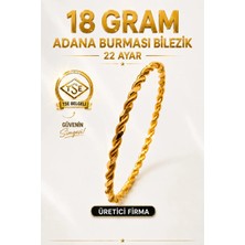 Aks Gold 22 Ayar TSE Belgeli (18 GRAM) Adana Burması Bilezik Altın Gold Bilezik Düğün Nişan