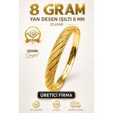 Aks Gold 22 Ayar TSE Belgeli (8 GRAM) Yan Desen Işıltılı Şarnel Altın Bilezik 8 mm Gold Bilezik Düğün Nişan