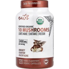 Nutri Organic 10 Mushrooms Lion's Mane , Turkey Tail , Reishi 120 Organic Caps