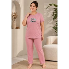 Sleeproom Büyük Beden Yazlık Great Things Take Time Pembe Pijama Takımı