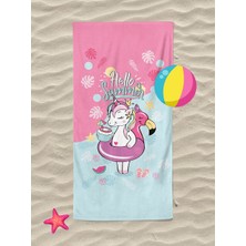Erca Home Tekstil Ürünleri Unicorn Summer Desenli Baskılı Plaj Havlusu Kız Çocuk Plaj Havlusu Deniz Havlusu