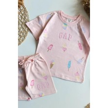 Noble Kids Kız Çocuk Dondurma Baskılı Tişört ve Şort Takım Pembe