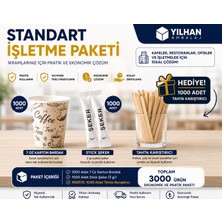 Yılhan Ambalaj Standart Işletme Paketi | 7 Oz Karton Bardak 1000 Adet + Stick Şeker 1000 Adet + Hediye Tahta Karıştırıcı 1000 Adet