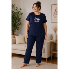 Sleeproom Büyük Beden Yazlık Great Things Take Time Lacivert Pijama Takımı