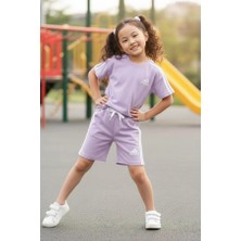 Noble Kids Kız Çocuk Logo Baskılı Tişört ve Şort Takım Lila