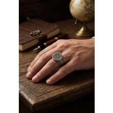 Begondio Viking Tarzı Vegvisir ve Runik Yazılı Kıvrım Detaylı Ayarlanabilir Erkek Yüzük