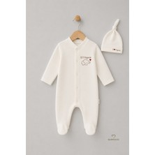 Babyden's %100 Organik Pamuk Bebek Tulumu Şapkalı Yenidoğan Hastane Çıkışı Çıtçıtlı Patikli Uzun Kollu Unisex Bebek Tulum Ekru