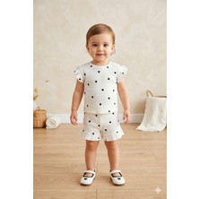 Tayo Baby Kız Bebek ve Çocuk Kalp Desenli Fitilli Kaşkorse Şortlu Takım Pembe-Siyah %100 Pamuk