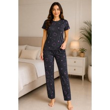 Sleeproom Yazlık Penye Kadın Lacivert Kalp Desen Pijama Takımı