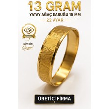 Aks Gold 22 Ayar TSE Belgeli (13 GRAM) Yatay Ağaç Kabuğu 15 mm Ajda Altın Bilezik Gold Düğün Nişan