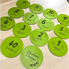 Duyar Wooden Gift Design 12 Aylık Plak Seti Ahşap Bebek Fotoğraf Kartları Yeşil