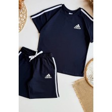 Noble Kids Erkek Çocuk Logo Baskılı Tişört ve Şort Takım Lacivert