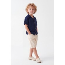 Noble Kids Erkek Çocuk Çizgili Gömlek ve Denim Şort Takım Lacivert