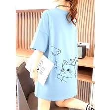 Nigrum Pardus Nıgrum Pardus Yeni Sezon Mama Zamanı Kedi Sırt Baskılı %100 Pamuk Büyük Beden Kadın T-Shirt Elbise