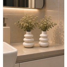 Handyol Taş Tozu Modern Dekoratif Vazo Seti 2'li | Minimalist Sehpa ve Kitaplık Dekoru