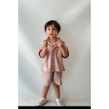 Caps Store Erkek Çocuk Keten Gömlek ve Şort Takım Kahverengi