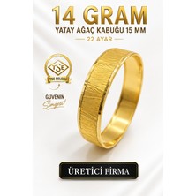 Aks Gold 22 Ayar TSE Belgeli (14 GRAM) Yatay Ağaç Kabuğu 15 mm Ajda Altın Bilezik İşçiliksiz Yatırımlık