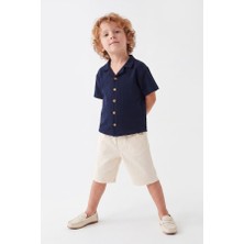 Noble Kids Erkek Çocuk Kare Desenli Gömlek ve Denim Şort Takım Lacivert
