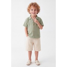 Noble Kids Erkek Çocuk Çizgili Gömlek ve Denim Şort Takım Yeşil