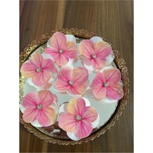 Burc Design Gift Beyaz - Pembe Parlak Taşlı Ortanca Yapay Hazır Çiçek -20 Adet- Islak Dokulu