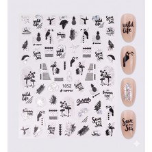 Aba Nails Gümüş Holografik Flamingo ve Yaprak Dizayn Tırnak Sticker Tırnak Etiketi Nail Art JO-1052S