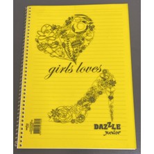 Dazzle Junior Spiralli Okul Defteri A4 72 Yaprak Çizgili Sarı Kapak Girls Loves