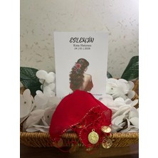 Burc Design Gift Kırmızı Gold Çeyrek Pullu Şifon Kartlı Hediyelik Halay Mendili 10 Adet, Gelin Damat Düğün Kına