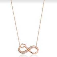 Modahilye 925 Ayar Gümüş Sonsuzluk Kalpli Zirkon Taşlı Rose Gold Renk Kadın Kolye