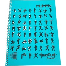 Dazzle Junior Human Desenli Spiralli Defter A4 72 Yaprak Çizgili Turkuaz Kapak