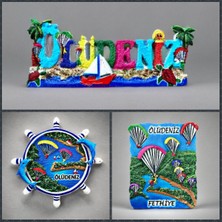 Mundy Ölüdeniz 3 Lü Polyester Kabartmalı Magnet Set Dekoratif Hediyelik Buzdolabı Süsü (KOD:1368)