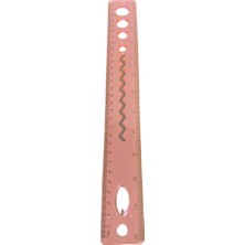 Belirtilmemiş 30CM Şeffaf Pembe Plastik Cetvel Zigzag ve Şablon Delikli Okul Cetveli