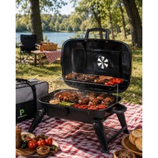 Pratikoutdoor Kapaklı Katlanır Ayaklı ve Çift Izgaralı Taşınabilir Mangal - Çantalı