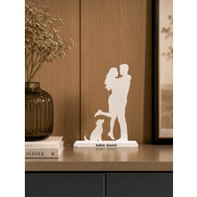 Gragold3 Design Çift ve Köpek Silüeti (Kalbim Sizsiniz) Dekoratif Obje - Beyaz