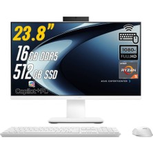 Asus Expertcenter P600 Ryzen Aı 5-330 16GB 512GB 23.8 Freedos Beyaz Aı-Powered Aıo Bilgisayar PM640KA