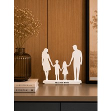 Gragold3 Design Anne Baba Iki Çocuk Aile Silüeti Dekoru (My Little World) Dekoratif Obje - Beyaz