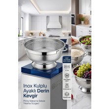 Transformacion 27 cm Derin Kevgir Çift Kulplu Pirinç Makarna Sebze Yıkama Süzgeci Inox Ayaklı Kevgir Profesyonel 304 Paslanmaz Çelik Ayaklı Süzgeç 721831
