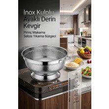 Transformacion 24 cm Derin Kevgir Çift Kulplu Pirinç Makarna Sebze Yıkama Süzgeci Inox Ayaklı Kevgir Profesyonel 304 Paslanmaz Çelik Ayaklı Süzgeç 721830