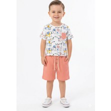 Tayo Baby Kız & Erkek Bebek ve Çocuk Alt Üst Takım Hayvan Desenli Tshirt Cepli Şort Renk - Şeftali
