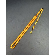 Sarı Hareli Sıkma Kehribar Tesbih Kesme Model Bilek Boy Gold Püsküllü Erkek Hediyelik
